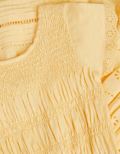 Smocked Broderie Playsuit, Yellow (YELLOW), large
