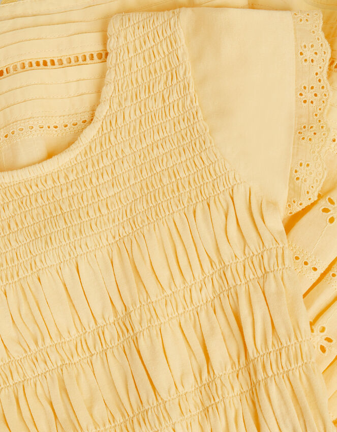 Smocked Broderie Playsuit, Yellow (YELLOW), large