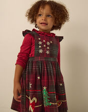 Baby Christmas Top & Tartan Pinafore Dress Set, Red (BURGUNDY), large