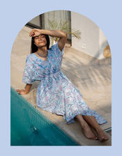 Dilli Grey Tilly Floral Stripe Midi Kaftan Dress, Blue (BLUE), large