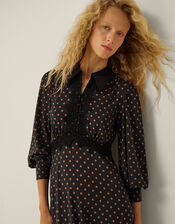 Sally Lace Polka Dot Jersey Midi Dress, Black (BLACK), large