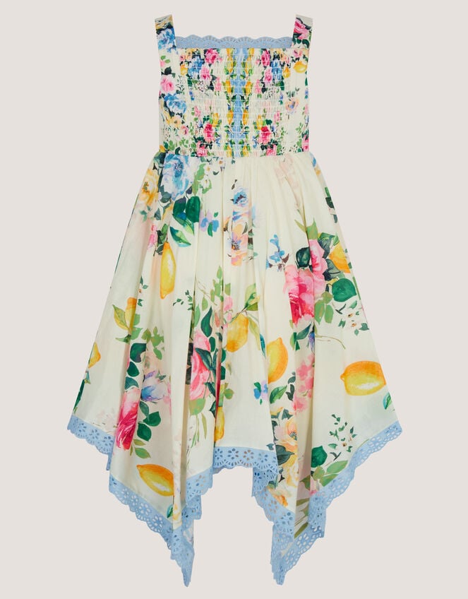 Amalfi Lemon Print Hanky Hem Dress, White (WHITE), large