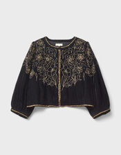 East Laurie Embroidered Velvet Jacket, Black (BLACK), large