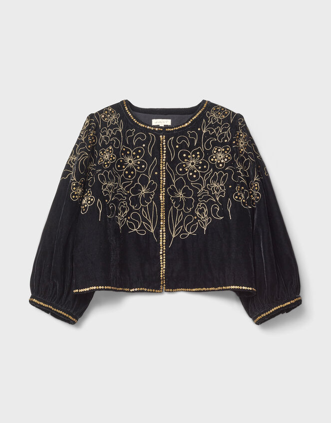 East Laurie Embroidered Velvet Jacket, Black (BLACK), large