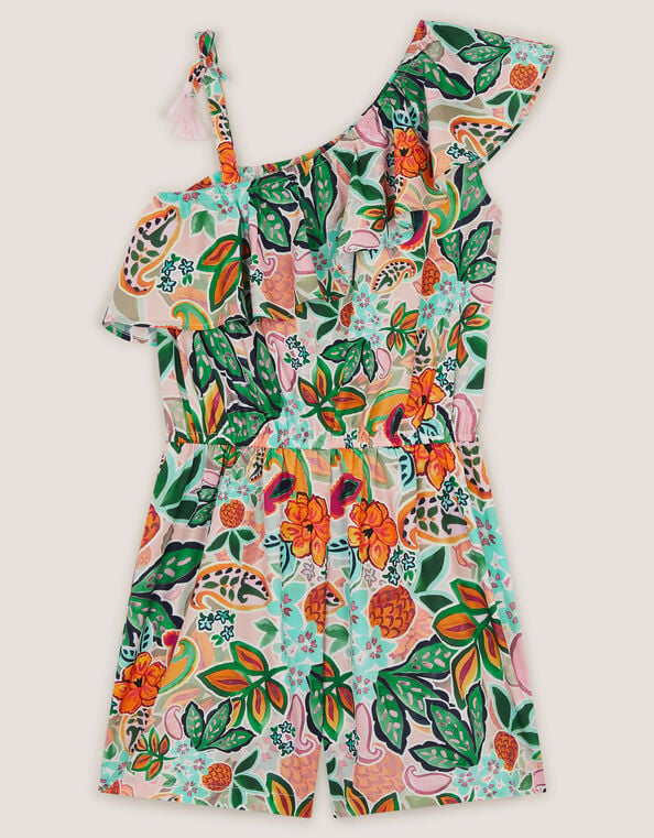 Tropical Print Asymmetrical Romper, Multi (MULTI), large