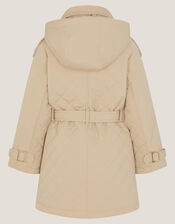 Embroidered Quilted Trench Coat, Cream (CREAM), large