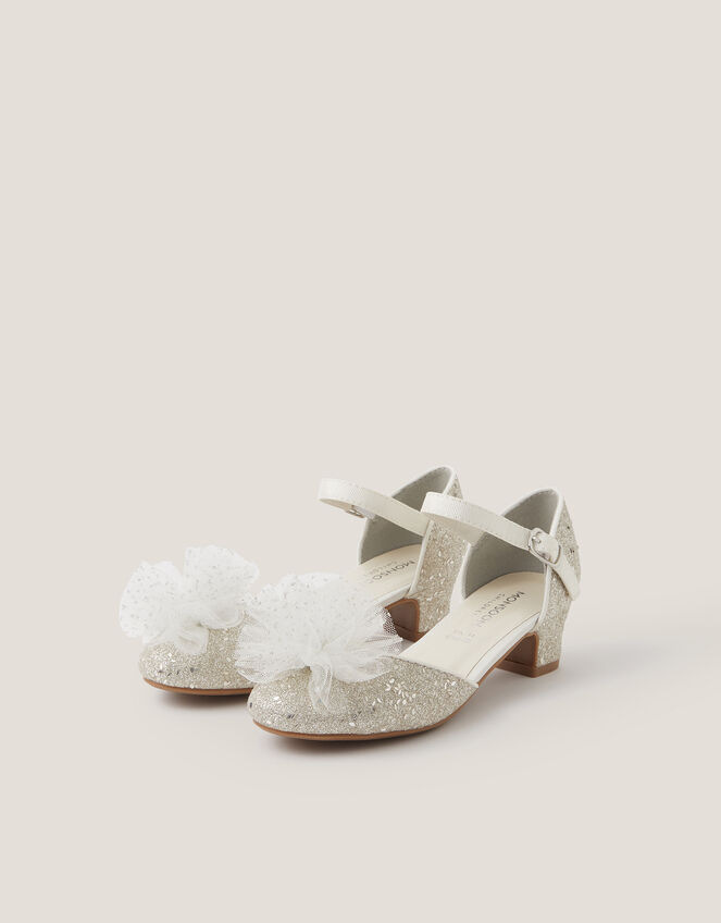 Tulle Pom Glitter Closed Toe Heels, Silver (SILVER), large
