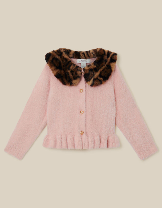 Monsoon x Queens of Archive Francoise Leopard Print Faux Fur Collar Cardigan​, Pink (PINK), large