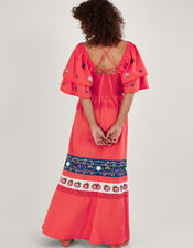 Lucy Layered Sleeve Embellished Maxi Dress, Orange (CORAL), large