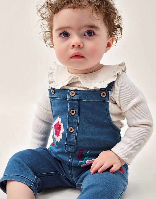 Baby Denim Dungaree & Rib Top Set, Blue (BLUE), large