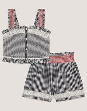 Gingham Shirred Tank & Shorts Set, Black (BLACK), large