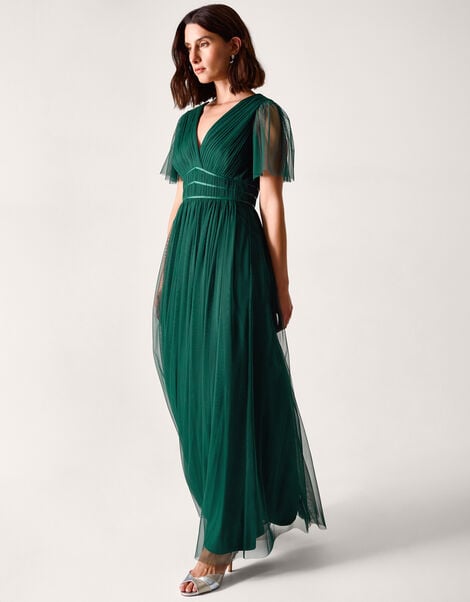 Emily Short Sleeve Tulle Bridesmaid Dress, Green (DARK GREEN), large