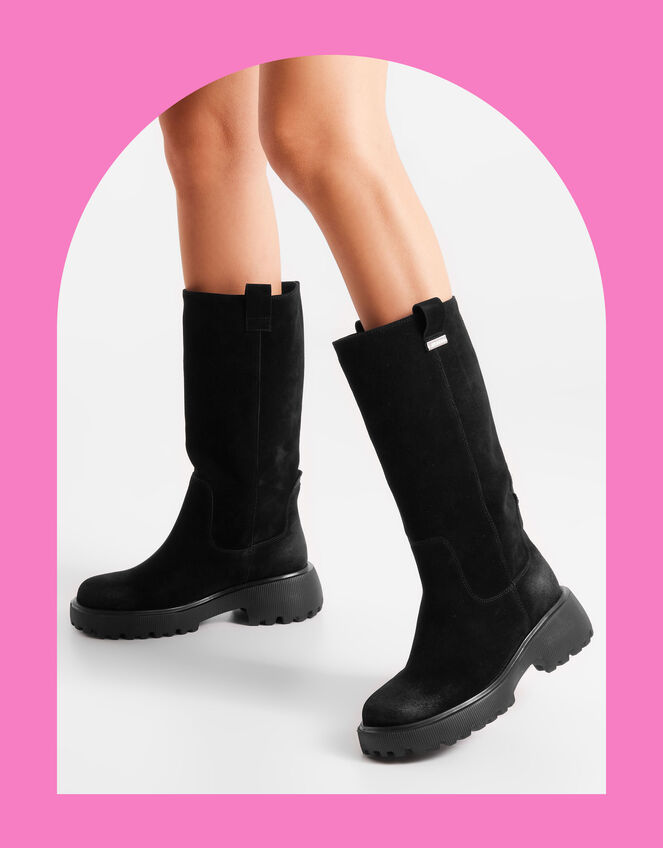 Woden Lea Suede Long Boots, Black (BLACK), large