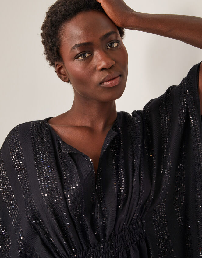 Sana Sequin Embellished Kaftan, Black (BLACK), large