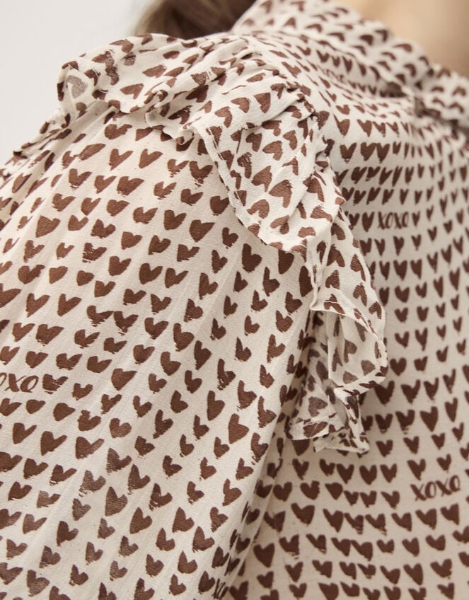 Hope Heart Print Blouse, Brown (CHOCOLATE), large