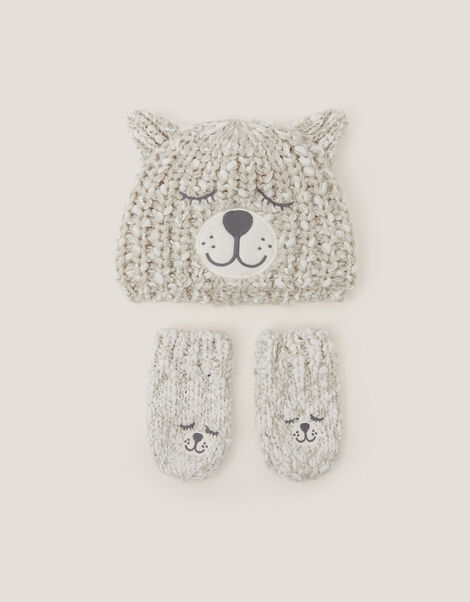 Baby Bear Hat & Mitten Set, Grey (GREY), large