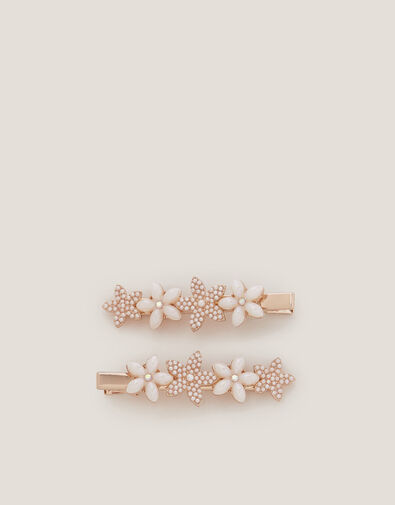 2-Pack Pearly Flower Hair Clips, , large