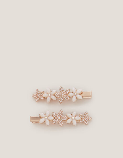 2-Pack Pearly Flower Hair Clips, , large