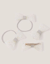 4-Pack Sparkle Bow Hair Bands & Clips, , large