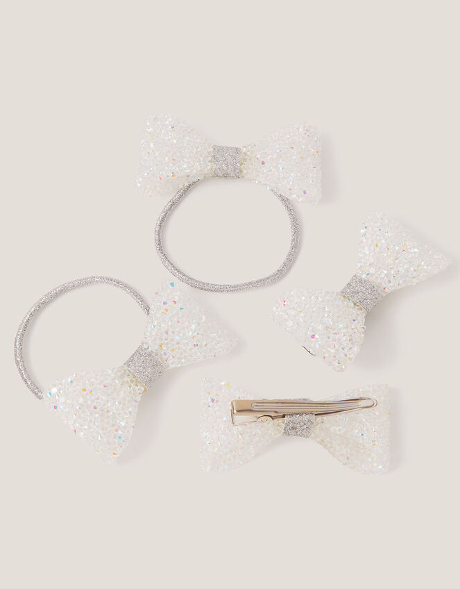 4-Pack Sparkle Bow Hair Bands & Clips, , large