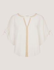 Adela Embroidered Linen Blend Top, Ivory (IVORY), large
