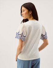 Bree Broderie Sleeve Jersey T-Shirt, White (WHITE), large