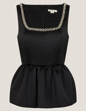 Saira Diamant&eacute; Peplum Top, Black (BLACK), large