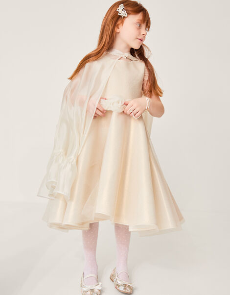 Pearl Trim Organza Cape, White (WARM IVORY), large