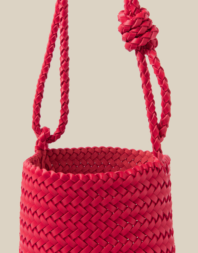 Marnie Woven Faux Leather Shoulder Bag, Red (RED), large