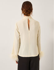 Luella Feather Cuff Top, Ivory (IVORY), large