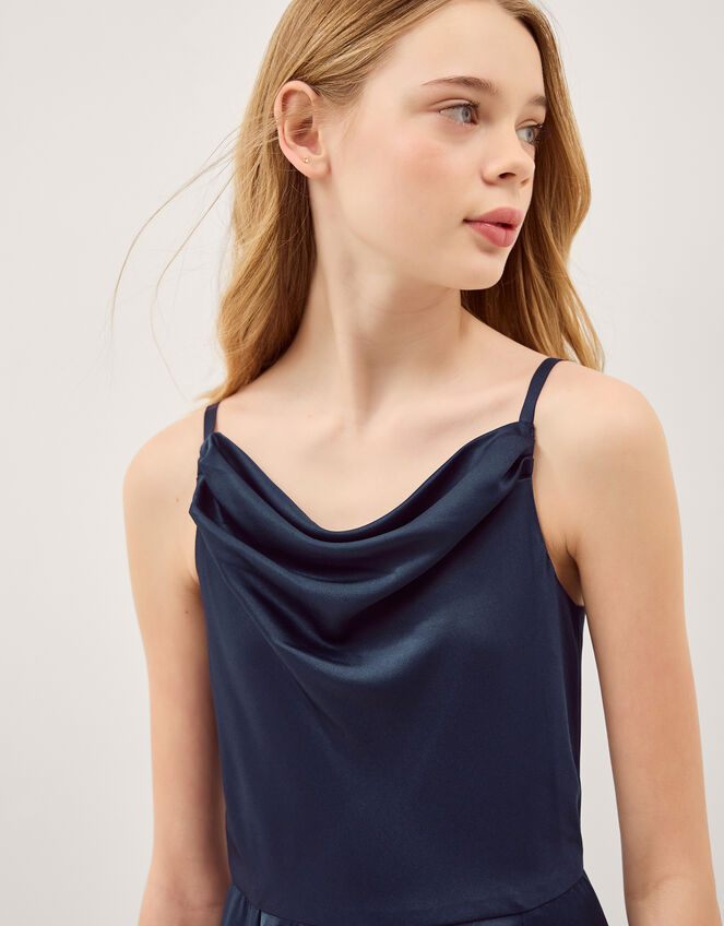 Cowl Neck Satin Prom Dress, Blue (NAVY), large
