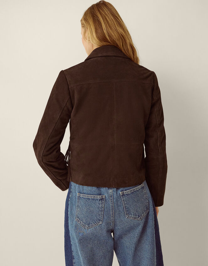 Maude Fringe Suede Jacket, Brown (CHOCOLATE), large