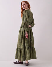 East Tasia Broderie Anglaise Midi Dress, Green (OLIVE), large
