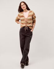 Fran Front Tie Fair Isle Cardigan, Natural (NATURAL), large