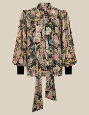 Monsoon x Queens of Archive Patti Metallic Floral Jacquard Blouse​, Black (BLACK), large