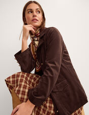Eva Faux Suede Longline Jacket, Brown (DARK BROWN), large