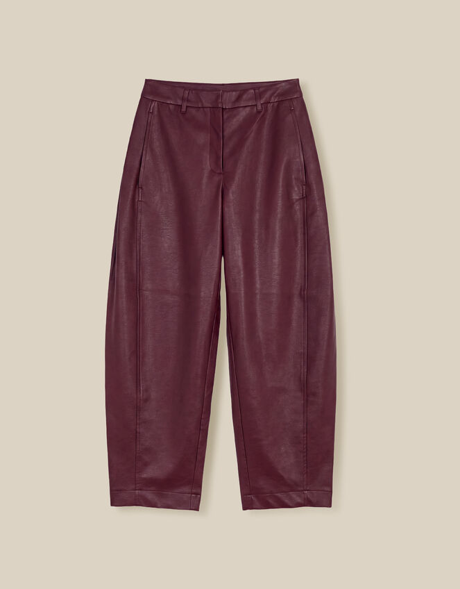 Tara Faux Leather Barrel Trousers, Red (BURGUNDY), large