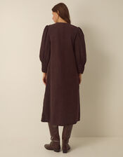 Cosima Long Sleeve Scallop Corduroy Midi Dress, Brown (CHOCOLATE), large