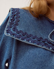 Livvy Square Collar Denim Jacket, Blue (MID AUTHENTIC BLUE), large