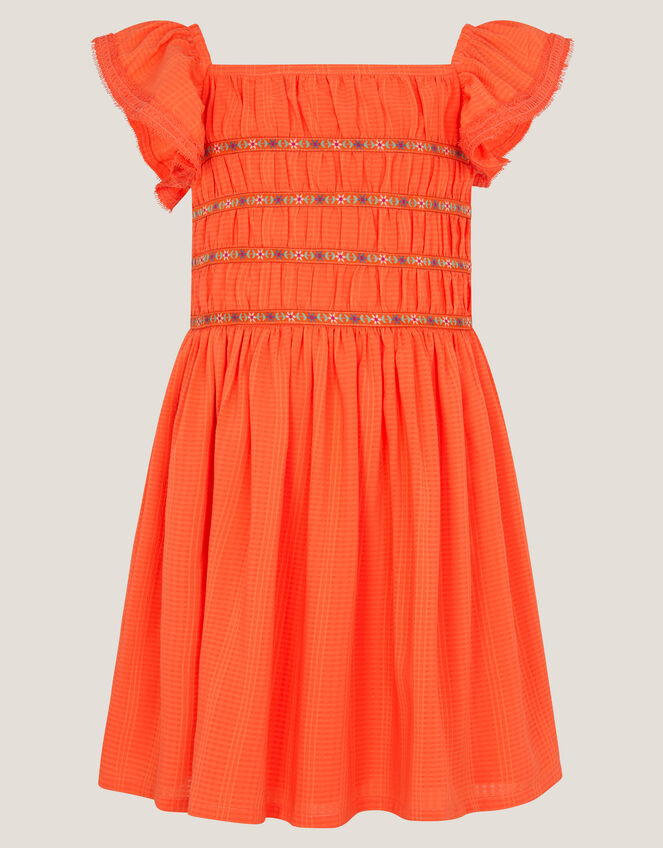 Smocked Square Neck Dress, Orange (ORANGE), large
