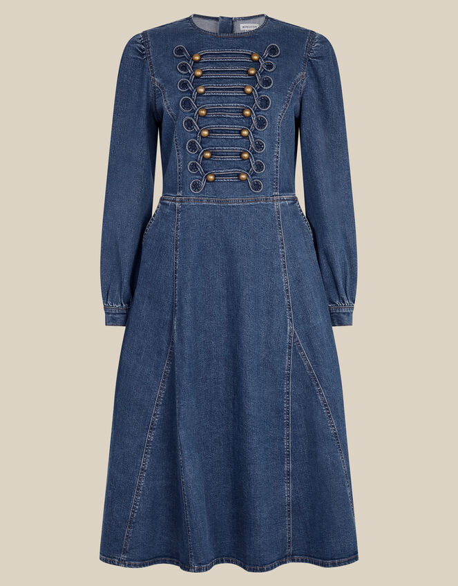 Military Denim Midi Dress , Blue (MID AUTHENTIC BLUE), large