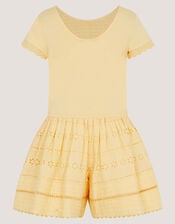 Smocked Broderie Playsuit, Yellow (YELLOW), large