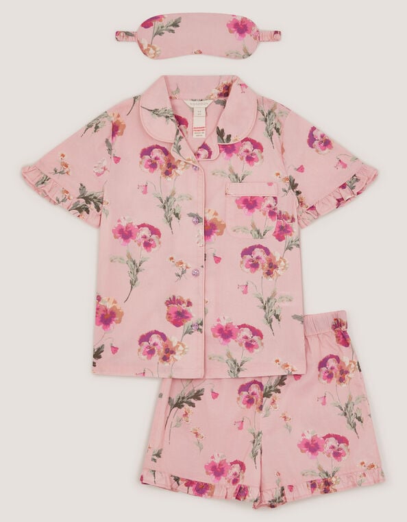 Pansy Print Pajama & Sleep Mask Set, Pink (PINK), large