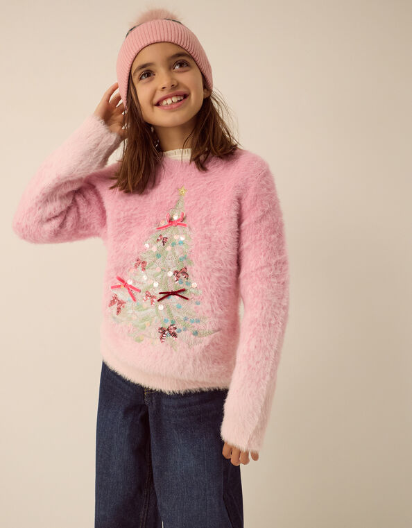 Embellished Christmas Tree Ombr&eacute; Jumper, Pink (PINK), large