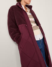 Marlo Faux Shearling Quilted Coat, Red (BURGUNDY), large