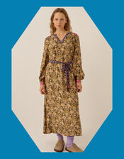 East Kiku Ikat Print Midi Dress, Green (GREEN), large