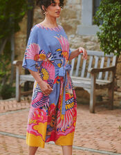 One Hundred Stars Obi Crane Print Midi Dress, Blue (LIGHT BLUE), large