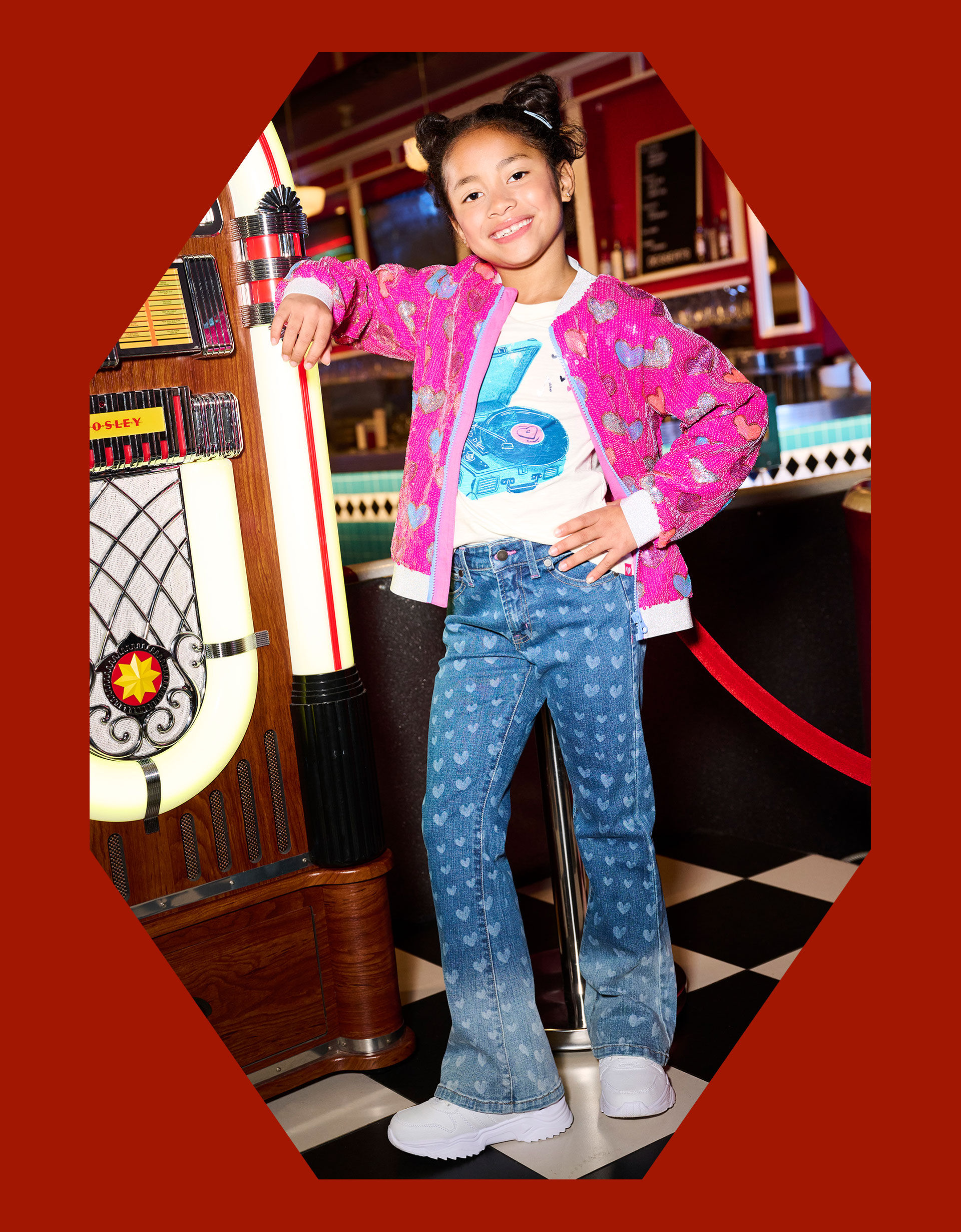 Hatley Bursted Hearts Sequin Bomber Jacket, Pink (PINK), large