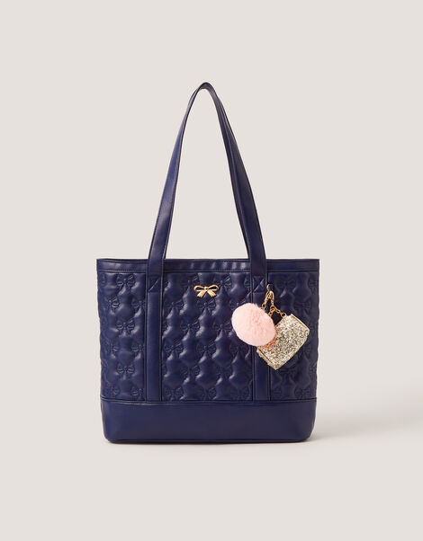 Bow Quilted School Tote Bag, , large