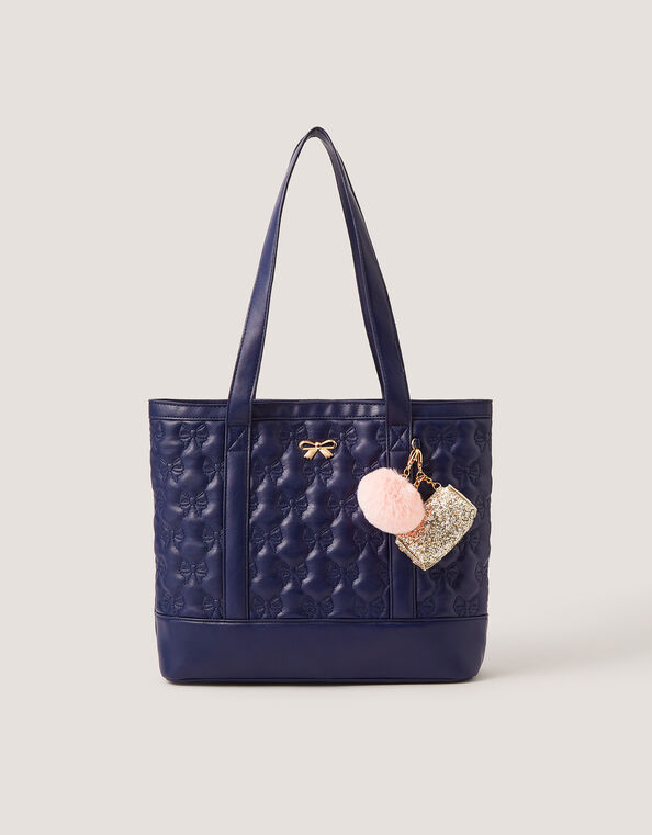 Bow Quilted School Tote Bag, , large